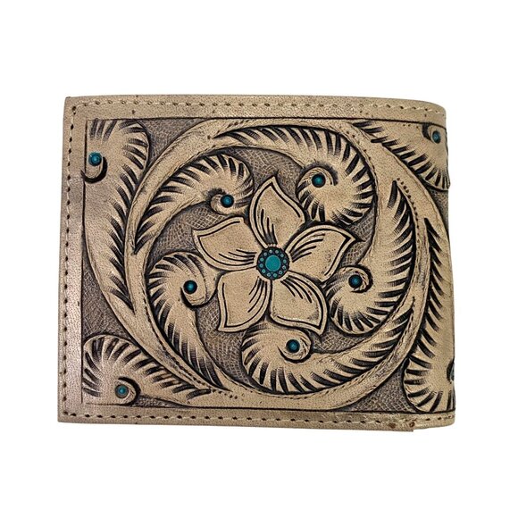 Dev Export Hand-tooled Leather Bifold Wallet Mens Unisex Western Flower Cowboy - Picture 7 of 16
